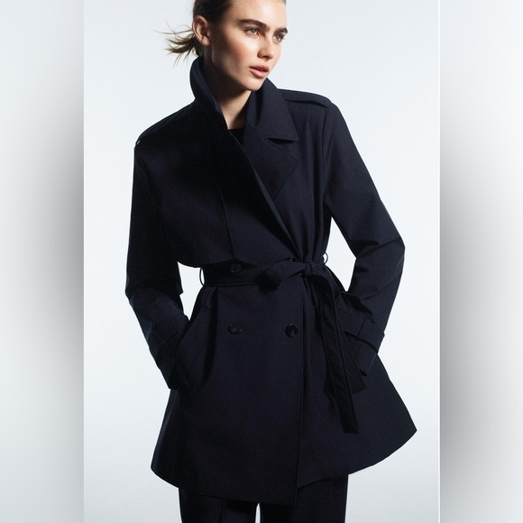 Zara Navy Blue Belted Midi Trench Coat Size Small – Brand New - Picture 1 of 13